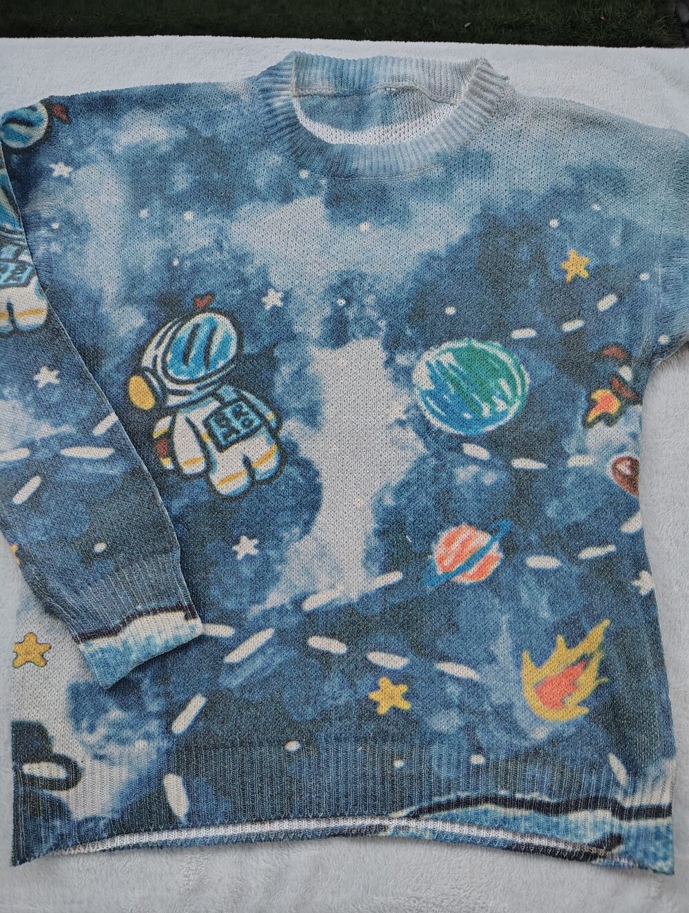 Blue Space Graphic Crewneck Sweater